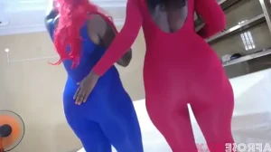 2 Ebony tall women and a short man having sex- Intro